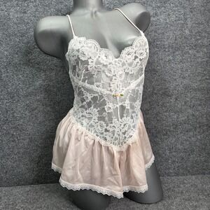 Vintage Undercover Wear Lingerie Large Pink White Lace Satin Nightie Coquette